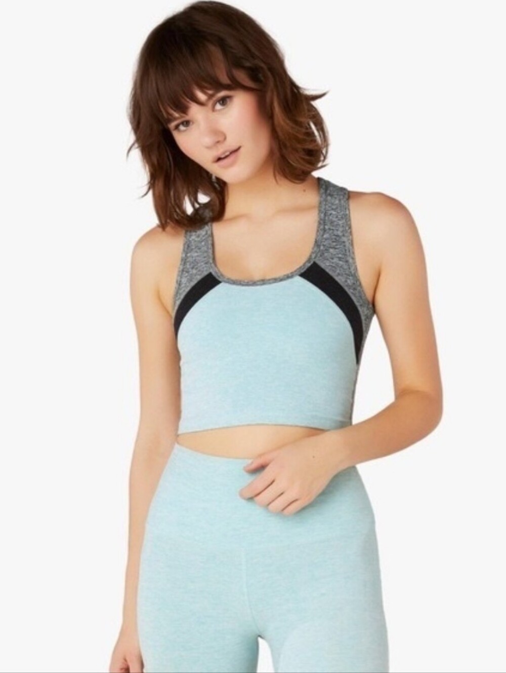 Beyond Yoga Spacedye Cropped Tank Top Sports Bra Colorblock Gray Blue Size M